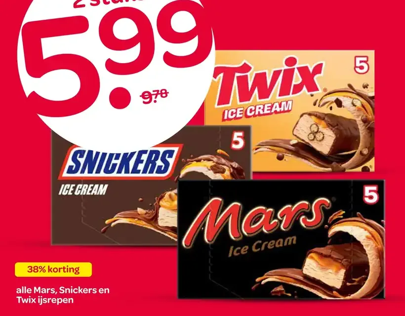 alle Mars, Snickers en Twix ijsrepen